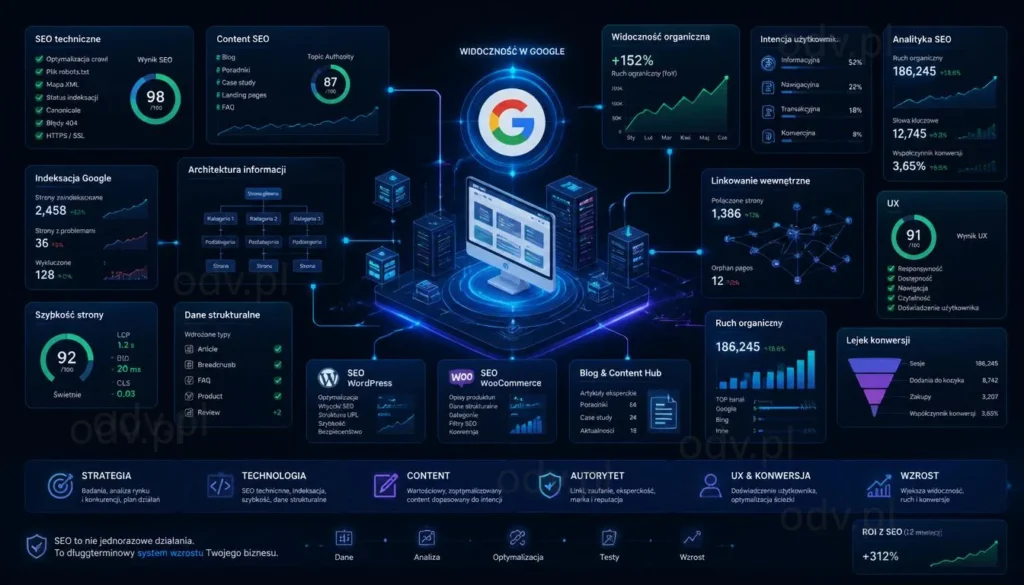 Nowoczesne SEO organiczne łączące technologię, treści, UX i analitykę dla widoczności w Google