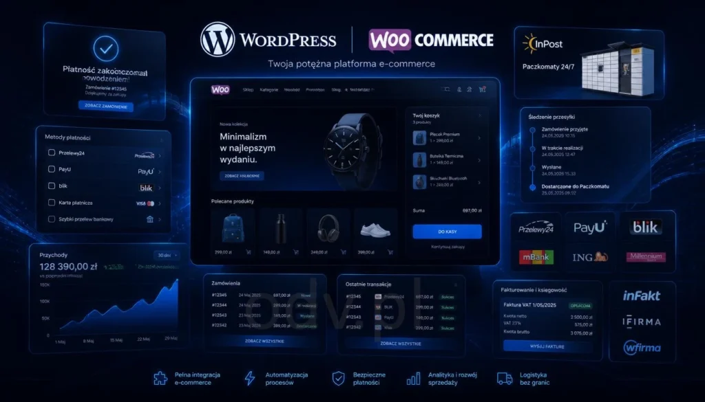 WordPress i WooCommerce jako nowoczesny system sprzedaży online z integracjami płatności, logistyki i e-commerce